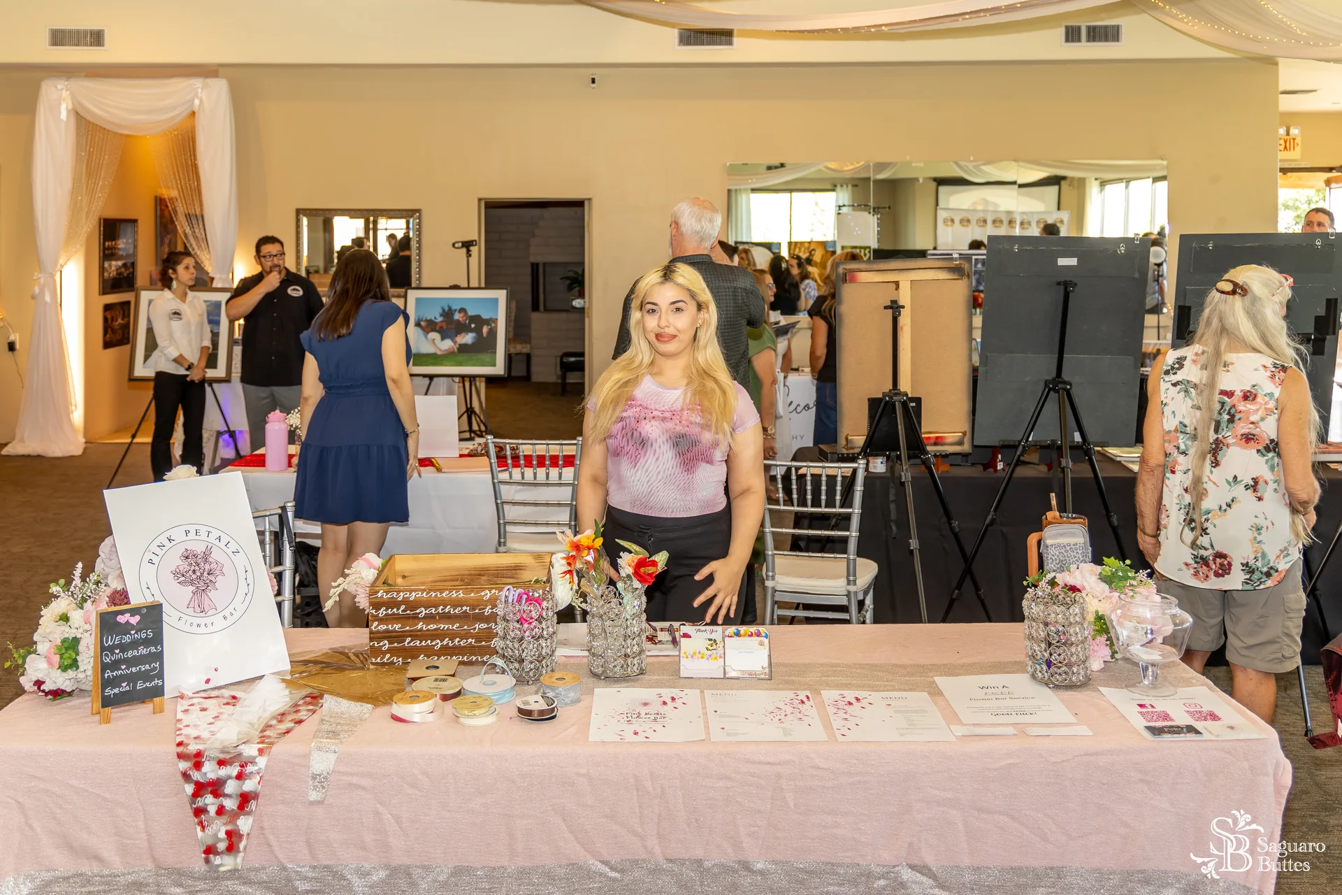 Floral displays at bridal fair