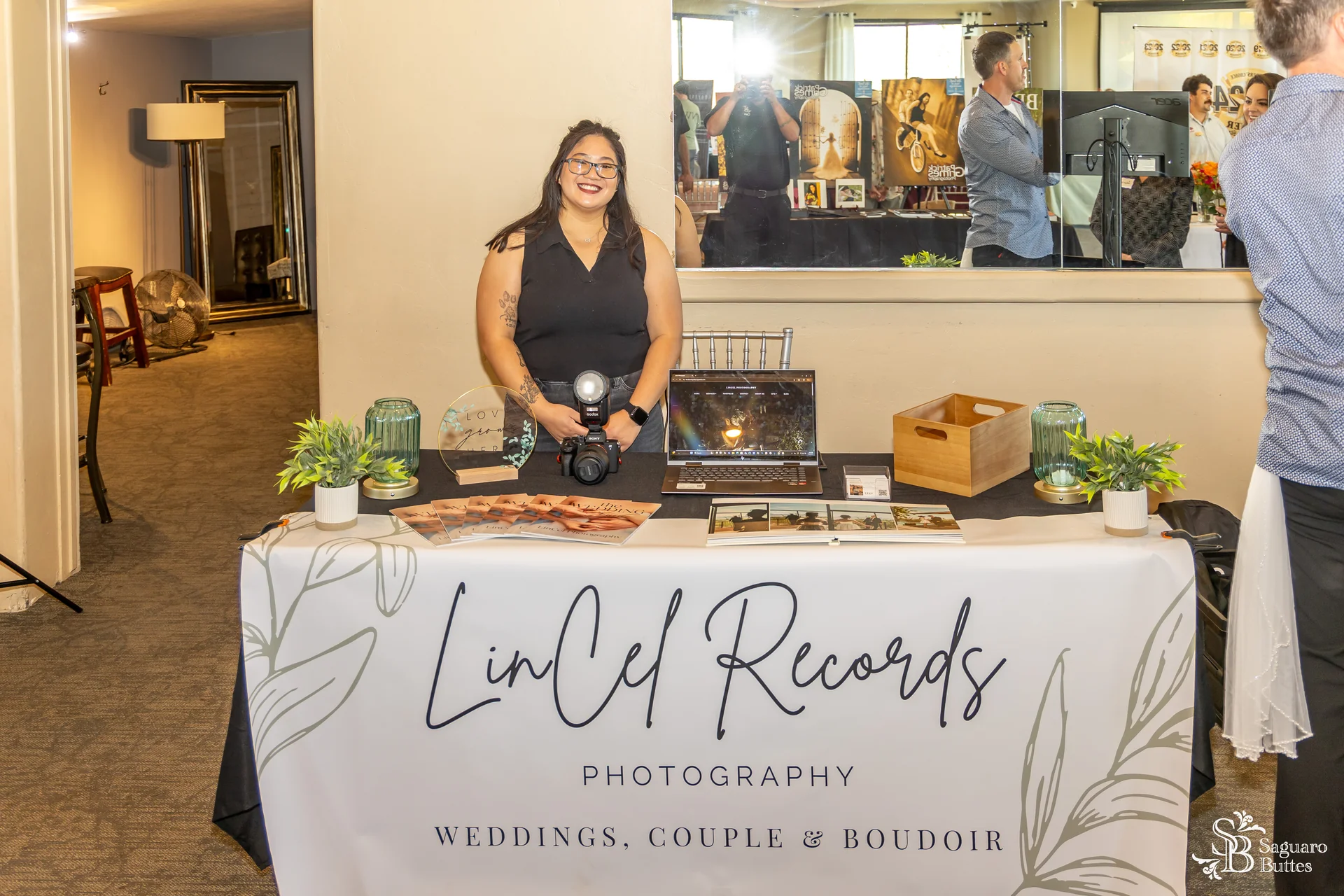 Couples getting photos at bridal fair